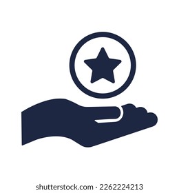 icono de la moneda de la estrella de la mano azul y blanca aislada