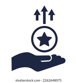 isolate blue and white hand holding star coin icon