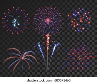 Isolate colorful firework bursting in vector illustration in red and blue color of America. concept for template to celebrate in new year and Christmas party or greeting card in celebrate event