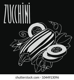 Isolate courgette or zucchini as chalk on blackboard. Close up clipart in chalkboard style. Hand drawn icon. Vector illustration