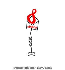 Isolate envelope on spring from March 8th. An open congratulation envelope for International Women's Day. Vector stock illustration on white background.