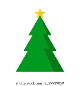 Isolate Green Christmas Tree with star. Vector illustration design in Flat style, Decoration graphic elements design for Banner and Poscard 