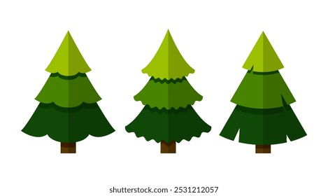 Isolate Green Christmas Trees illustrattion, Merry christmas cut out graphic elements in Flat style for Decoration, Isolate Pine trees icon symbol, Celebration Evects (Editable)