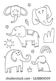 isolate hand drawn doodle elephant 