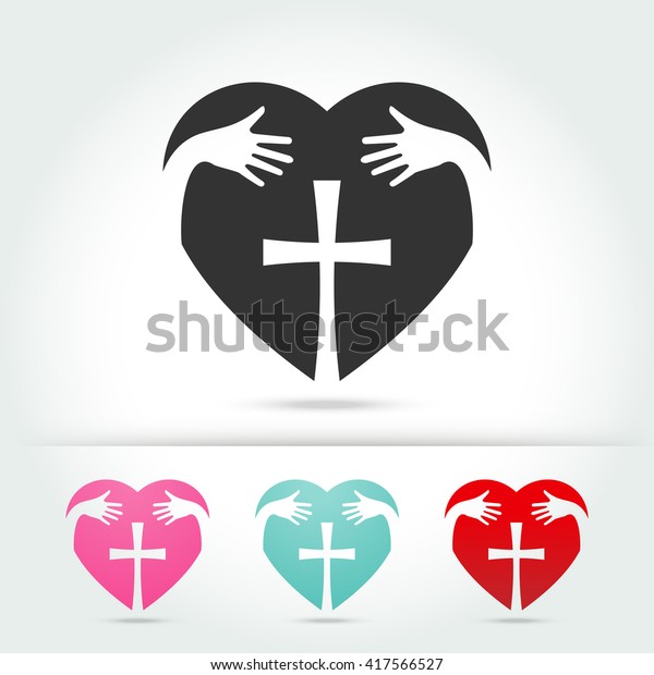 Isolate Icon Christian Cross Heart Hand Stock Vector (Royalty Free ...