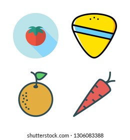 isolate icon set. vector set about guitar pick, carrot, tomatoes and orange icons set.