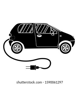 Isolate illustration of black silhouette electro car. Logo or sing of hybrid car