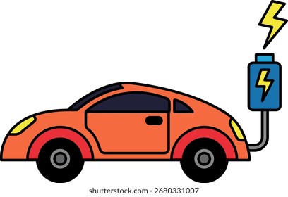 Ilustración aislada de un coche eléctrico se está cargando
