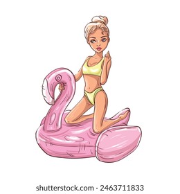 Isolate illustration of girl relax on sea
