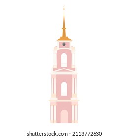 Isolate illustration of Orthodox Church Bell tower. Russian Cathedral. Flat style