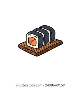 isolate maki sushi japanese food flat style illustration