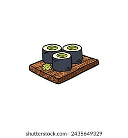 isolate maki sushi japanese food flat style illustration