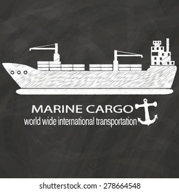 isolate marine cargo sketch by chalk on blackboard