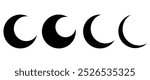 Isolate Moon icon set. Moon phase symbol on white background. Lunar illustration symbol in black. silhouette moon. Night time graphic elements, vector stock (Editable)