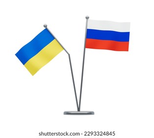 Isolierung der Nationalflagge von Russland und der zerbrochenen Pol der Ukraine. 3D-Rendering.