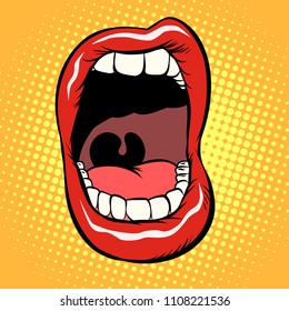 isolate on white background open mouth with teeth. Pop art retro vector illustration kitsch vintage