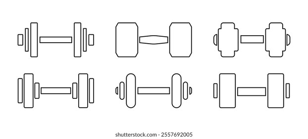 Isolate Outline Dumbbell icon set. Weight Training symbol vector. Black Gym Clip art, Exercise Minimal icon for Web and Banner, vector stock
