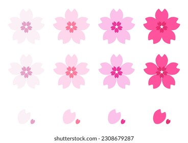 Isolate pink sakura flower vector set with petals.