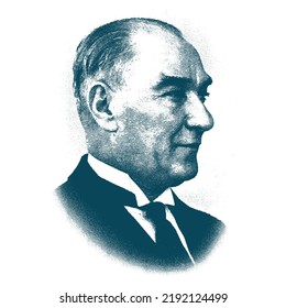 Isolate Portrait of Mustafa Kemal Atatürk (1881-1938), founder and first president of the Turkish Republic.