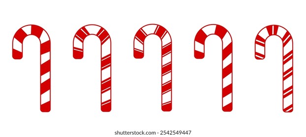 Isolate Red Christmas Candy illustration vector set, Christmas ornaments graphic elements for decoration,  Xmas Clip art in Flat design, red striped, Outline (Editable)