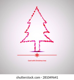 Isolate red Christmas tree. Greeting card or your can use here vector template as logo for forest company name or Eco company. also as stickers for garment