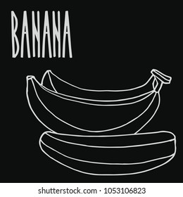 Isolate ripe banana fruit as chalk on blackboard. Close up clipart in chalkboard style. Hand drawn icon. Vector illustration
