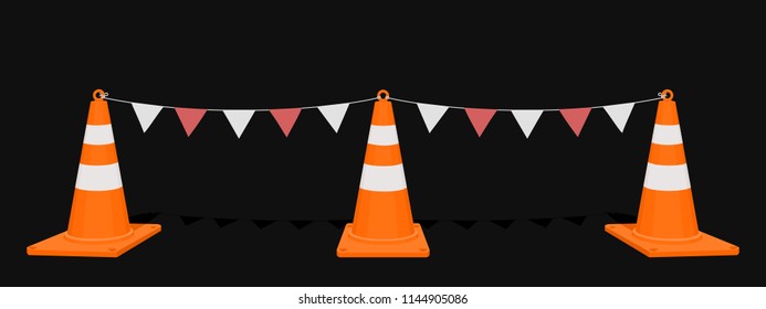 Isolate safety cone with flag rope  on transparent background