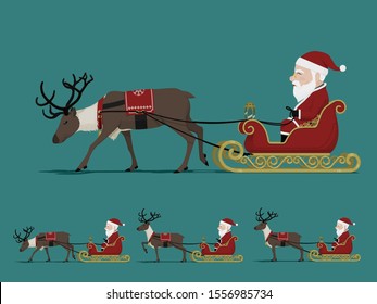 Isolate Santa  Claus on city sleight with a reindeer
