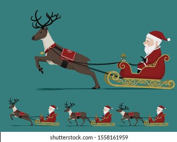 Isolate Santa Claus on city sleigh with a running reindeer
