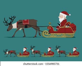 Isolate Santa  Claus on touring sleight with a reindeer

