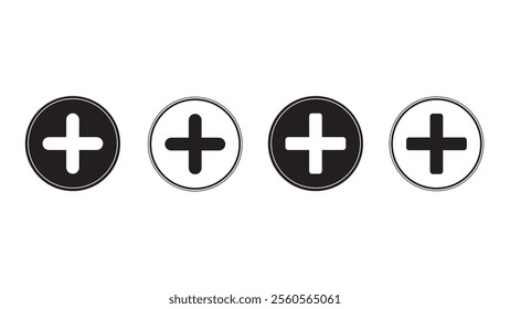 Isolate set of Plus sign symbol and icon inside of circle for medical and positive mindset concept by vector illustrator.