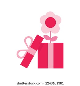 isolate valentine's day pink gift box flat icon