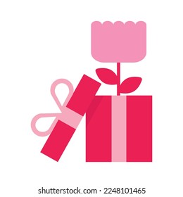 isolate valentine's day pink gift box flat icon
