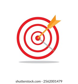 Isolate vector icon of dartboard with arrow hit to center of target for  setup and achievement business objective goal concept.