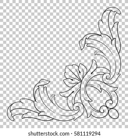 Isolate vintage baroque ornament retro pattern antique style acanthus. Decorative design element filigree calligraphy vector. You can use for wedding decoration of greeting card and laser cutting.