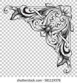 Isolate vintage baroque ornament retro pattern antique style acanthus. Decorative design element filigree calligraphy vector. You can use for wedding decoration of greeting card and laser cutting.