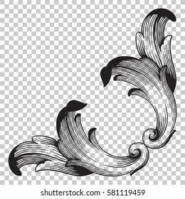 Isolate vintage baroque ornament retro pattern antique style acanthus. Decorative design element filigree calligraphy vector. You can use for wedding decoration of greeting card and laser cutting.