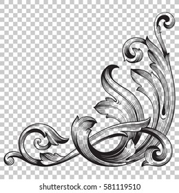 Isolate vintage baroque ornament retro pattern antique style acanthus. Decorative design element filigree calligraphy vector. You can use for wedding decoration of greeting card and laser cutting.