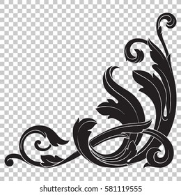 Isolate vintage baroque ornament retro pattern antique style acanthus. Decorative design element filigree calligraphy vector. You can use for wedding decoration of greeting card and laser cutting.