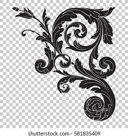 Isolate vintage baroque ornament retro pattern antique style acanthus. Decorative design element filigree calligraphy vector. You can use for wedding decoration of greeting card and laser cutting.