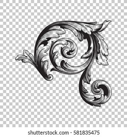 Isolate vintage baroque ornament retro pattern antique style acanthus. Decorative design element filigree calligraphy vector. You can use for wedding decoration of greeting card and laser cutting.