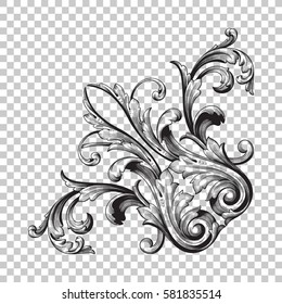 Isolate vintage baroque ornament retro pattern antique style acanthus. Decorative design element filigree calligraphy vector. You can use for wedding decoration of greeting card and laser cutting.