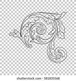 Isolate vintage baroque ornament retro pattern antique style acanthus. Decorative design element filigree calligraphy vector. You can use for wedding decoration of greeting card and laser cutting.