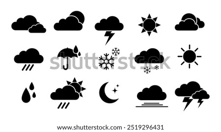 Isolate Weather Icon set, Rainy, Sunny, Cloudy symbol with Trasparent background, Modern minimal illustration vector for Business and Deciration, vector stock (Editable)