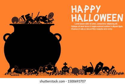 Isolate witch's pot with Halloween candy on transparent background
