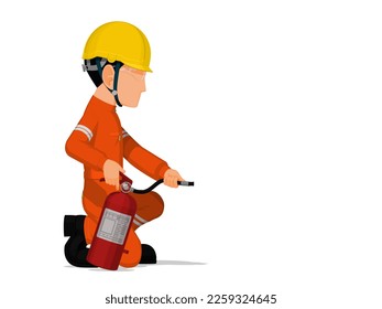 Isolate worker with the extinguisher on transparent background