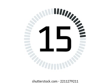 Isolated 15 seconds or minutes stopwatch icon and time counter.
