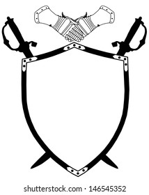 Isolated 16th Century War Shield with Crossed Swords and Gloves Vector