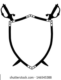 Isolated 16th Century War Shield with Crossed Swords Vector