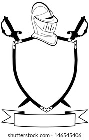 Isolated 16th Century War Shield Swords Banner and Helmet Vector